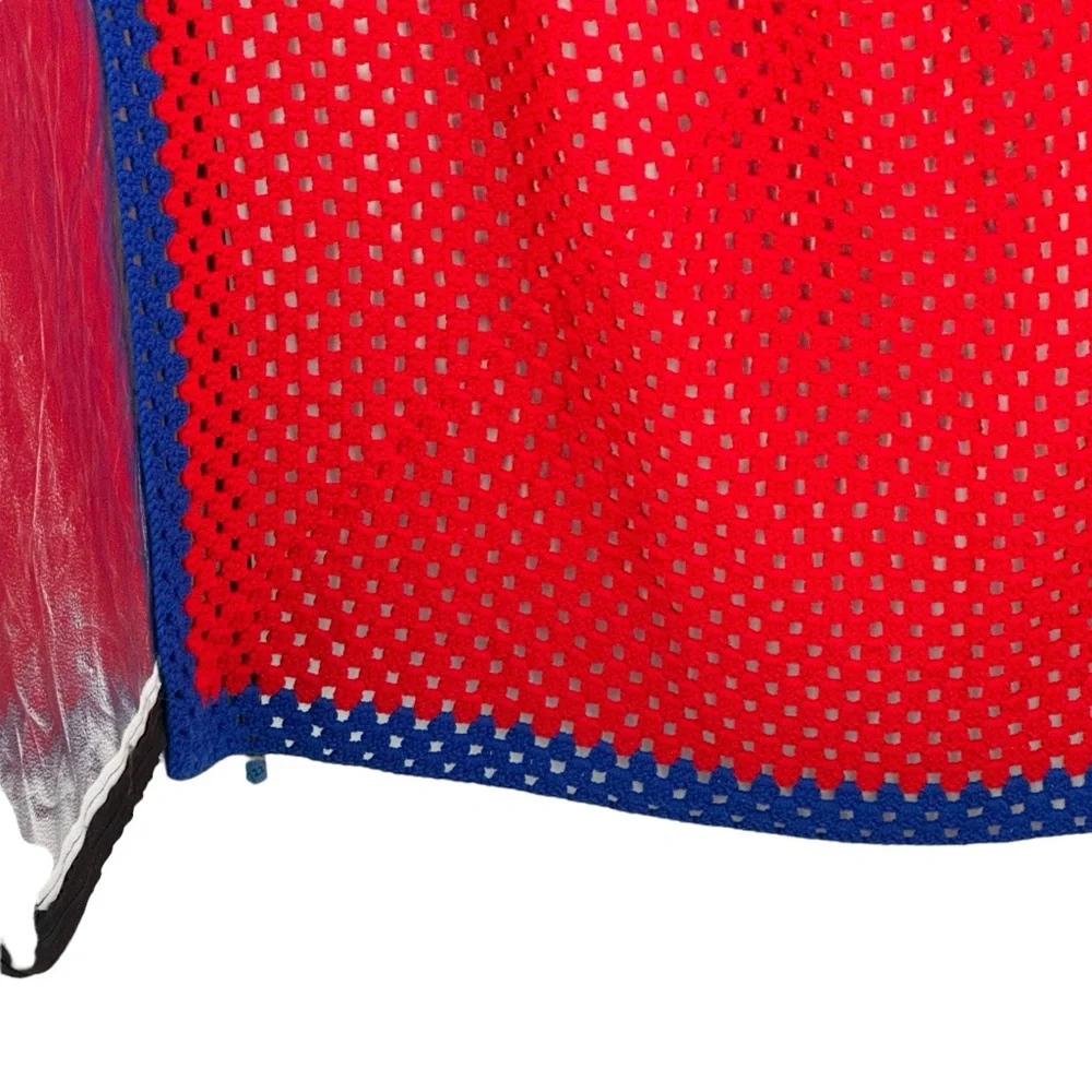*Beautiful Hand Made Red and Blue Crocheted Blanket